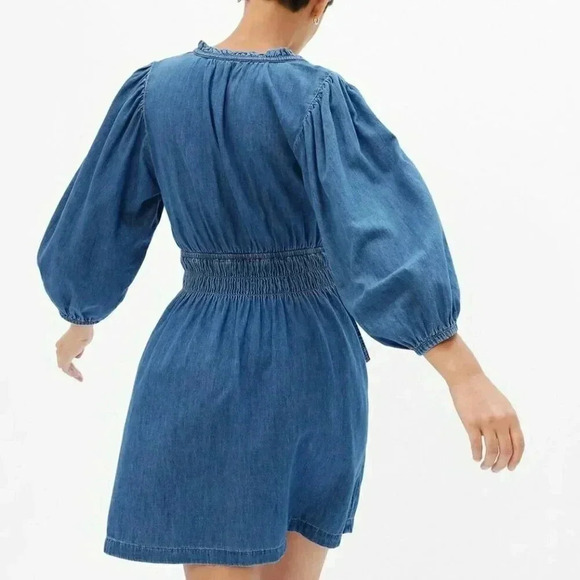 GAP Puff Sleeve Denim Dress with Washwell Smocked Waist Boho Prairie Size Small - Picture 11 of 12